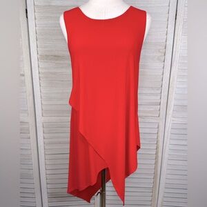 LAST TANGO Sleeveless Long Tunic Top/Mini Dress with Asymmetrical Hem Red-Small